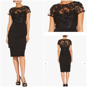 Adrianna Papell Short‎ Sequin Layered Dress, Black"